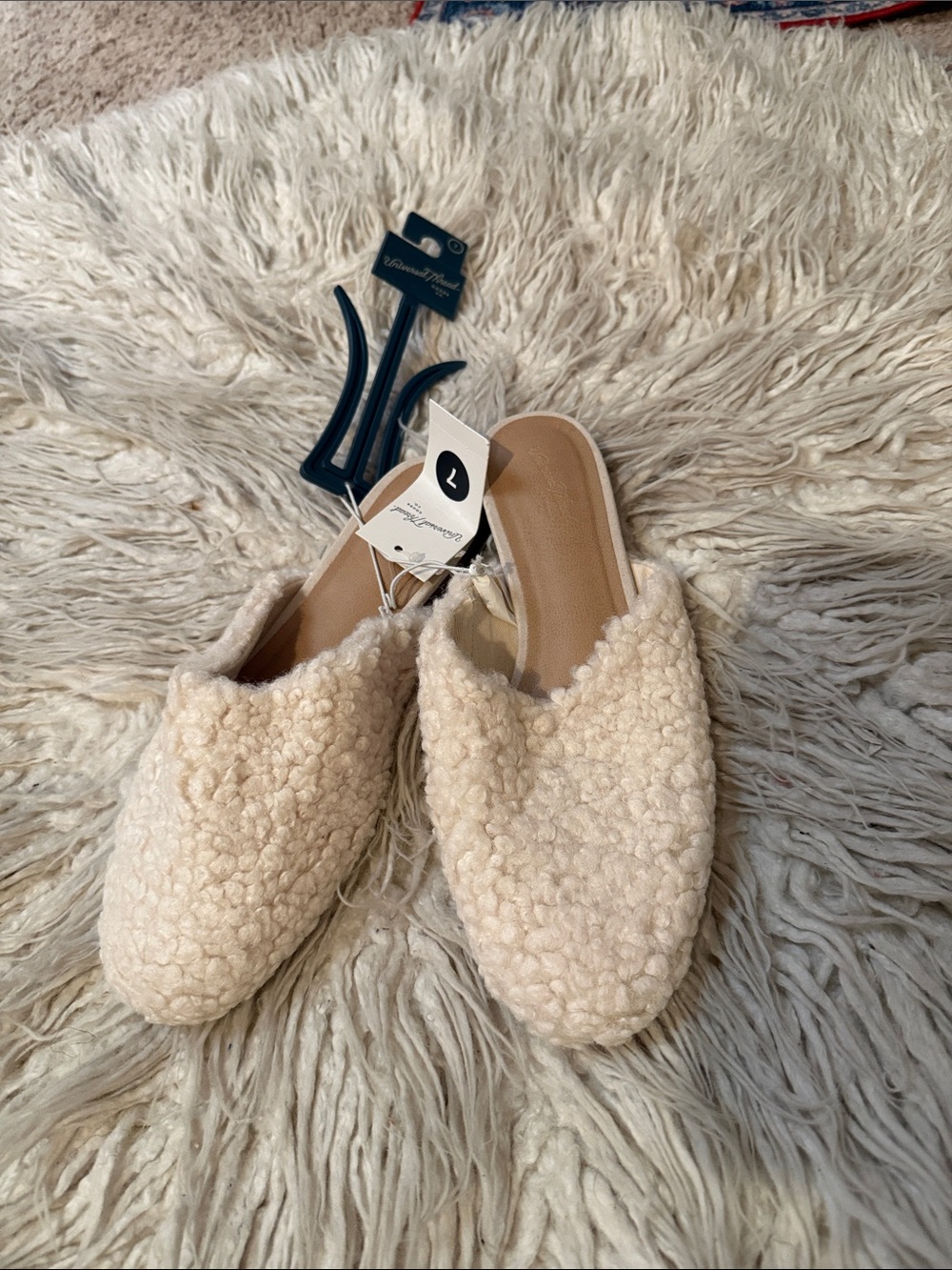 Universal Thread Cream Plush Sherpa Slip-On Mules